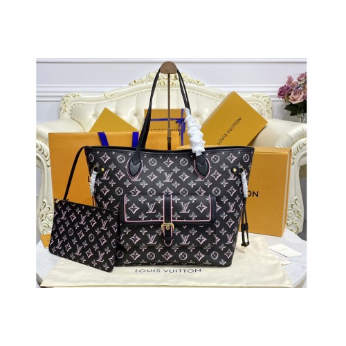 Louis Vuitton M46137 Neverfull MM tote bag in Black Monogram coated canvas