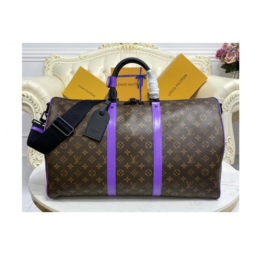 Louis Vuitton M46257 Keepall Bandoulière 50 travel bag in Monogram coated canvas With Purple