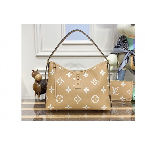 Louis Vuitton M46292 CarryAll MM Bag in Tan embossed leather