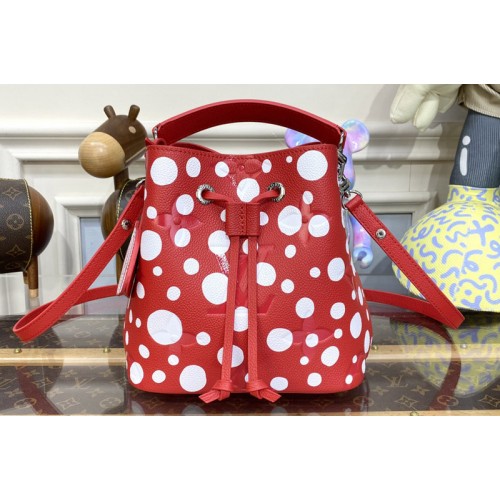 Louis Vuitton M46413 LVxYK Neonoe Bucket Bag in Red and white Monogram Empreinte Leather with Infinity Dots print