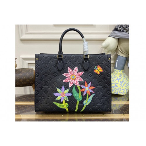 Louis Vuitton M46416 LVxYK OnTheGo MM Bag in Black Monogram Empreinte Leather with Flower marquetry Louis Vuitton M46416 LVxYK OnTheGo MM Bag in Black Monogram Empreinte Leather with Flower marquetry