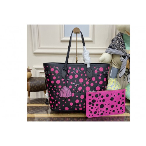 Louis Vuitton M46418 LVxYK Neverfull MM Bag in Black and Fuchsia Monogram Empreinte Leather with Infinity Dots print Louis Vuitton M46418 LVxYK Neverfull MM Bag in Black and Fuchsia Monogram Empreinte Leather with Infinity Dots print