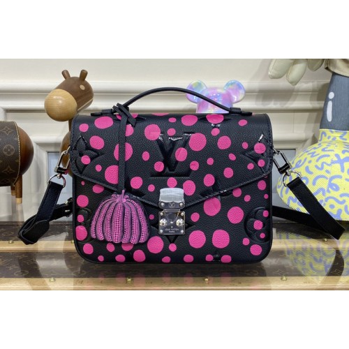 Louis Vuitton M46420 LVxYK Pochette Metis Bag in Black and Fuchsia Monogram Empreinte Leather with Infinity Dots print