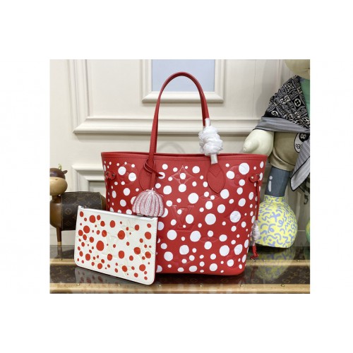 Louis Vuitton M46422 LVxYK Neverfull MM Bag in Red and white Monogram Empreinte Leather with Infinity Dots print Louis Vuitton M46422 LVxYK Neverfull MM Bag in Red and white Monogram Empreinte Leather with Infinity Dots print
