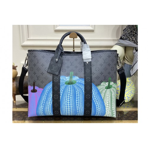 Louis Vuitton M46434 LVxYK Weekend Tote Bag in Monogram Eclipse Reverse coated canvas with colorful Pumpkin print