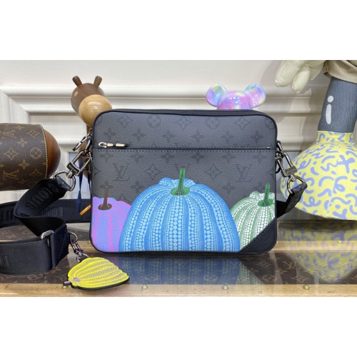 Louis Vuitton M46435 LVxYK Trio Messenger Bag in Monogram Eclipse Reverse coated canvas with colorful Pumpkin print