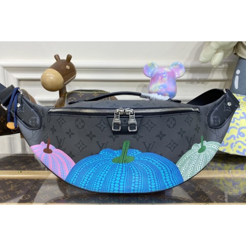 Louis Vuitton M46436 LVxYK Maxi Bumbag Bag in Monogram Eclipse Reverse coated canvas with colorful Pumpkin print