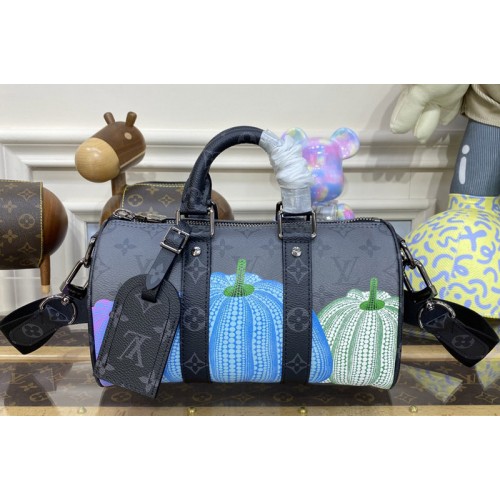 Louis Vuitton M46437 LVxYK Keepall 25 Bag in Monogram Eclipse Reverse coated canvas with colorful Pumpkin print