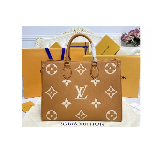 Louis Vuitton M45494 OnTheGo MM Bag in Tan Monogram Empreinte Leather