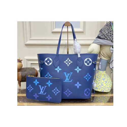 Louis Vuitton M46514 Neverfull MM tote Bag in Blue Monogram Empreinte leather