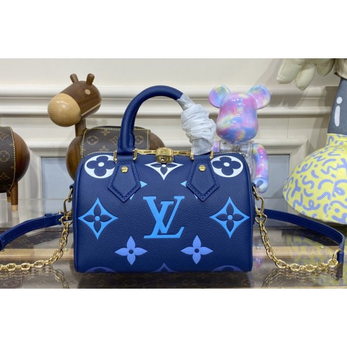 Louis Vuitton M46517 Speedy Bandoulière 20 Bag in Blue Monogram Empreinte leather Louis Vuitton M46517 Speedy Bandoulière 20 Bag in Blue Monogram Empreinte leather