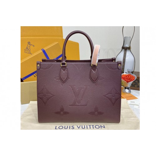 Louis Vuitton M46601 OnTheGo MM tote bag in Wine Red Monogram Empreinte embossed grained cowhide leather