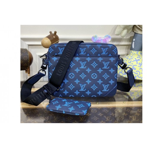 Louis Vuitton M46604 Trio Messenger Bag in Navy River Blue Monogram-embossed calf skin Louis Vuitton M46604 Trio Messenger Bag in Navy River Blue Monogram-embossed calf skin