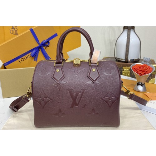 Louis Vuitton M46646 Speedy Bandouliere 25 Bag in Wine Red Monogram Empreinte embossed grained cowhide leather Louis Vuitton M46646 Speedy Bandouliere 25 Bag in Wine Red Monogram Empreinte embossed grained cowhide leather