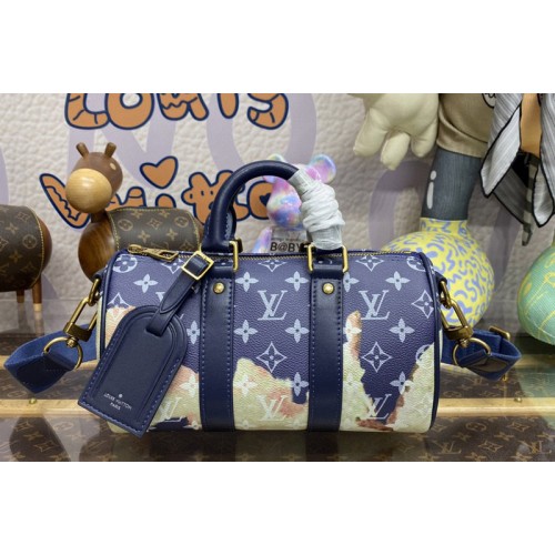 Louis Vuitton M46804 Keepall Bandoulière 25 bag in Ink Blue Monogram Bleach coated canvas