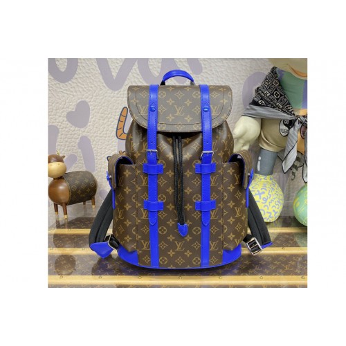 Louis Vuitton M46813 Christopher MM backpack in Monogram Macassar coated canvas and cowhide leather With Blue Louis Vuitton M46813 Christopher MM backpack in Monogram Macassar coated canvas and cowhide leather With Blue
