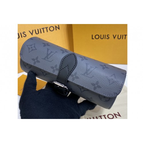 Louis Vuitton M43385 3 Watch Case in Grey Monogram Eclipse Canvas