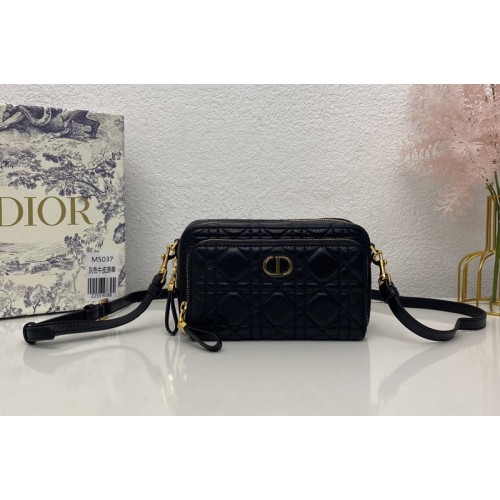 Christian Dior S5037 Dior Caro double pouch in Black Supple Cannage Calfskin
