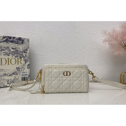 Christian Dior S5037 Dior Caro double pouch in White Supple Cannage Calfskin Christian Dior S5037 Dior Caro double pouch in White Supple Cannage Calfskin