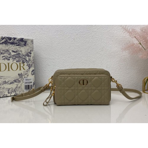 Christian Dior S5037 Dior Caro double pouch in Khaki Supple Cannage Calfskin