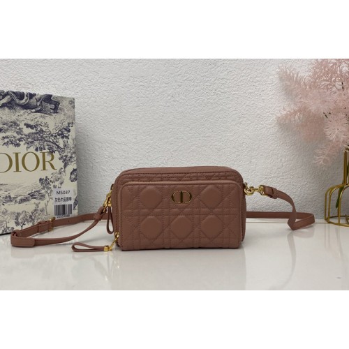 Christian Dior S5037 Dior Caro double pouch in Pink Supple Cannage Calfskin