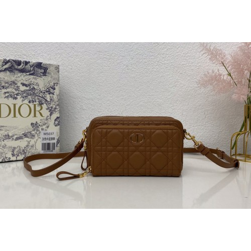 Christian Dior S5037 Dior Caro double pouch in Brown Supple Cannage Calfskin