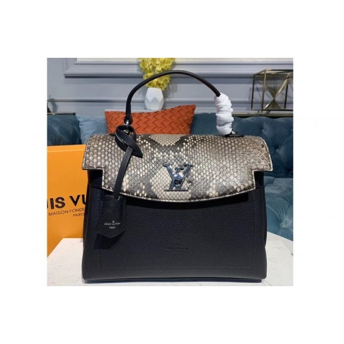 Louis Vuitton N97009 Lockme Ever MM handbag black Grained calf leather and python skin Louis Vuitton N97009 Lockme Ever MM handbag black Grained calf leather and python skin