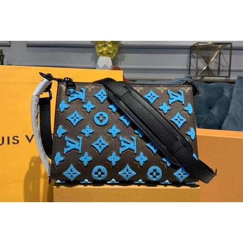 Louis Vuitton M54330 Triangle Shaped Shoulder Bag Monogram Empreinte Leather with Blue embroidery Louis Vuitton M54330 Triangle Shaped Shoulder Bag Monogram Empreinte Leather with Blue embroidery