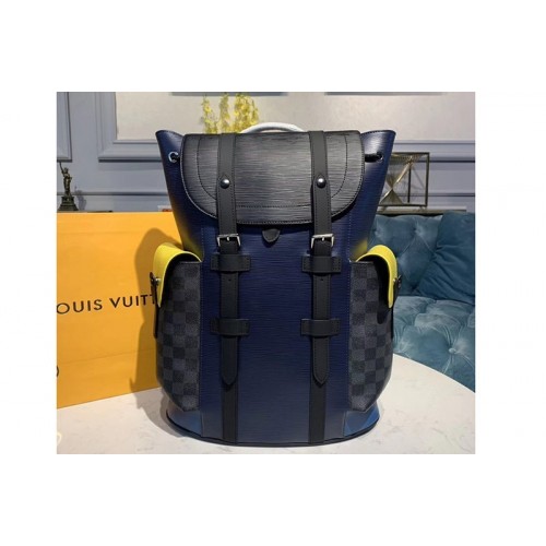 Louis Vuitton M55111 Christopher Backpack PM Bags Damier Graphite Canvas and Epi Leather Louis Vuitton M55111 Christopher Backpack PM Bags Damier Graphite Canvas and Epi Leather