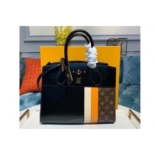 Louis Vuitton M55433 City Steamer PM handbags Black Yellow Beige Calf leather and Monogram Canvas Louis Vuitton M55433 City Steamer PM handbags Black Yellow Beige Calf leather and Monogram Canvas