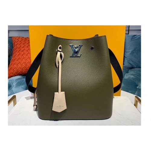 Louis Vuitton M55439 Lockme Bucket handbags Green Beige Black Grained calf leather Louis Vuitton M55439 Lockme Bucket handbags Green Beige Black Grained calf leather