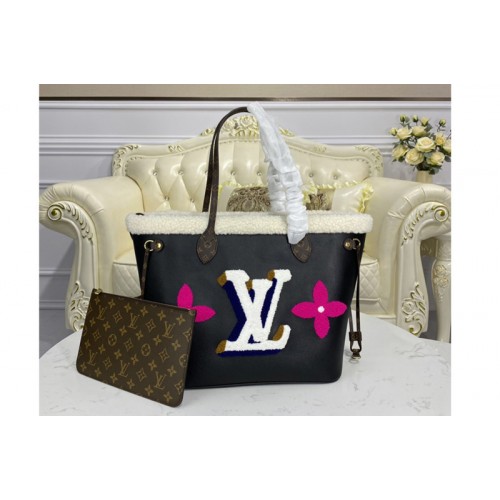 Louis Vuitton M56960 Neverfull MM Bag in Black Cowhide Leather Louis Vuitton M56960 Neverfull MM Bag in Black Cowhide Leather