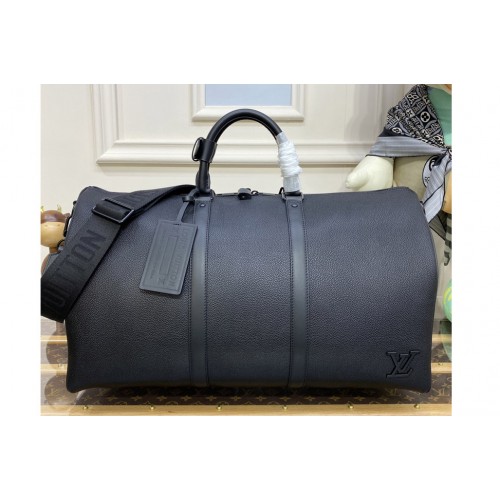 Louis Vuitton M21420 keepall bandouliere 50 Bag in Black Aerogram cowhide leather