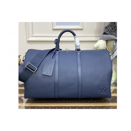 Louis Vuitton M21536 keepall bandouliere 50 Bag in Blue Aerogram cowhide leather