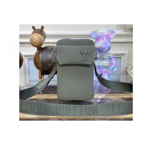 Louis Vuitton M57089 Phone Pouch in Khaki grained calf leather