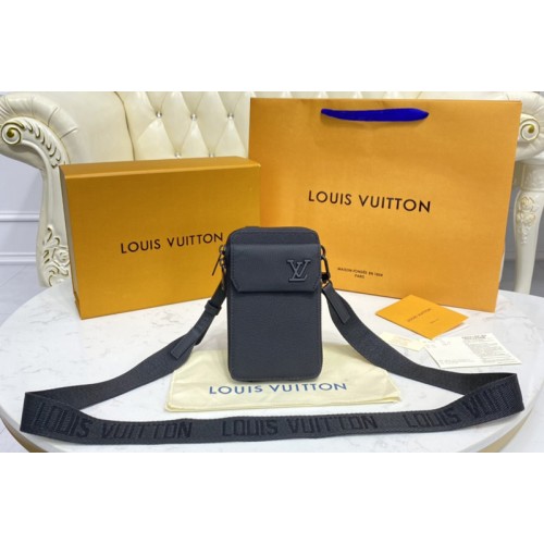 Louis Vuitton M57089 Phone Pouch Bag in Black grained calf leather