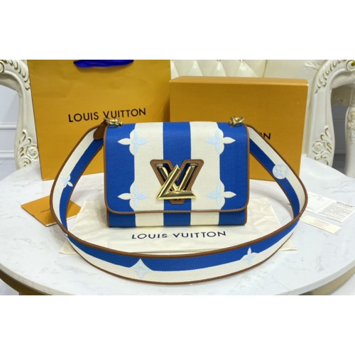 Louis Vuitton M57659 Twist MM handbag in Blue Embroidered canvas and calf leather