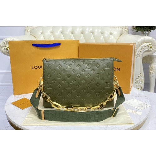 Louis Vuitton M57782 Coussin MM handbag in Khaki Green Monogram-embossed puffy lambskin