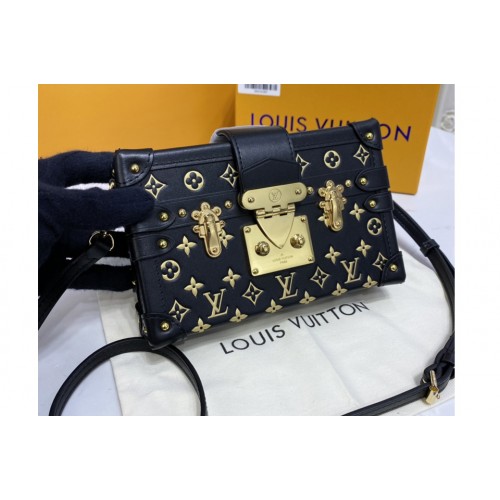 Louis Vuitton M57817 Petite Malle Monogram Metal Bag in Black Calfskin leather