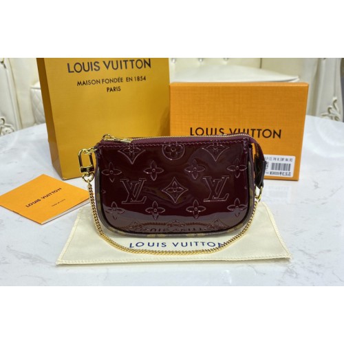 Louis Vuitton M90597 Mini Pochette Accessoires in Amarante Red Monogram Vernis Leather