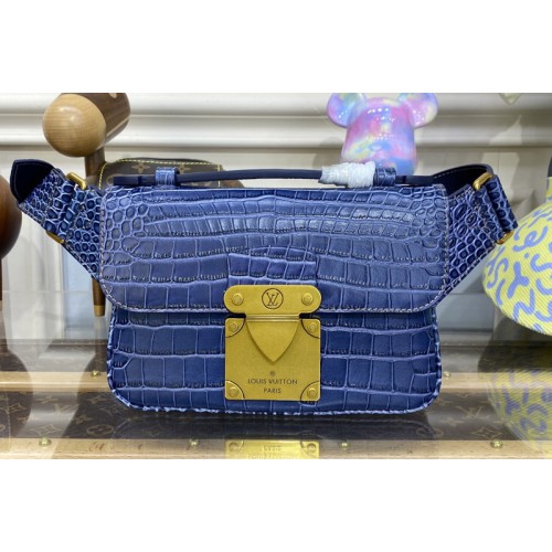 Louis Vuitton N82241 S-Lock Sling Bag in Blue Alligator leather