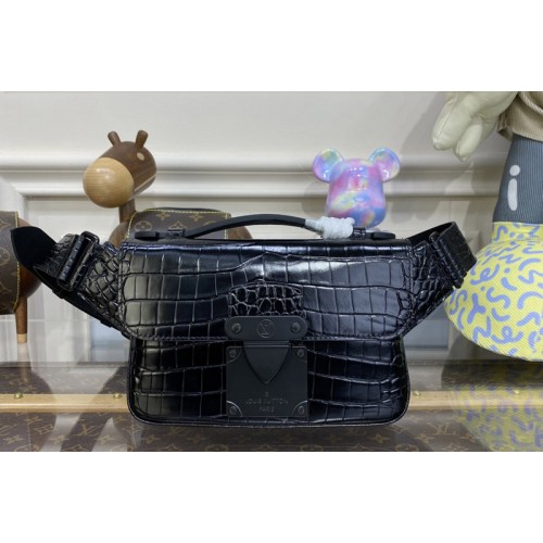 Louis Vuitton N82241 S-Lock Sling Bag in Black Alligator leather