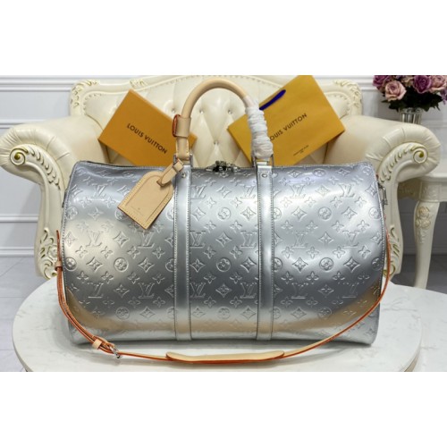 Louis Vuitton M58758 keepall bandouliere 50 Travel bag in Silver Monogram vernis