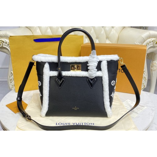 Louis Vuitton M58908 On My Side MM handbag in Black Shearling and grained calf leather