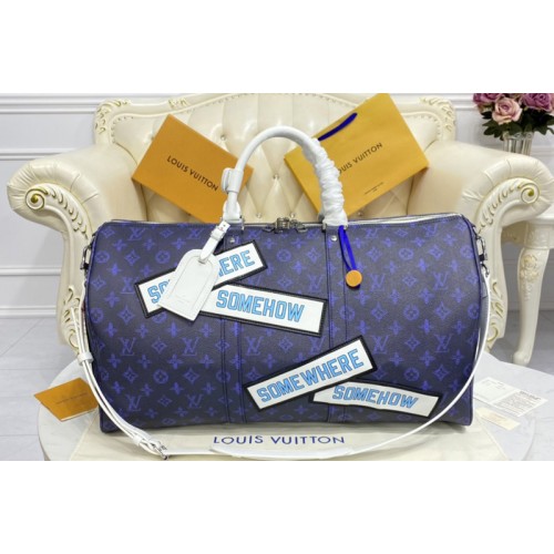 Louis Vuitton M58979 Keepall Bandoulière 50 Bag in Blue vintage Monogram canvas
