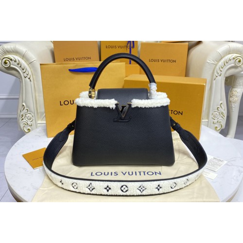 Louis Vuitton M59073 Capucines MM handbag in Black Taurillon leather and shearling