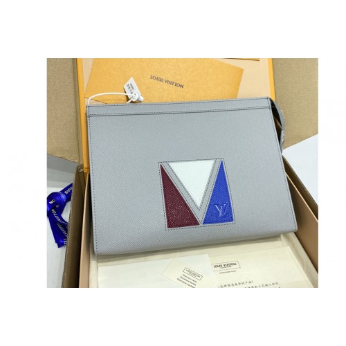 Louis Vuitton M59147 Pochette Voyage in Gray Taiga cowhide leather