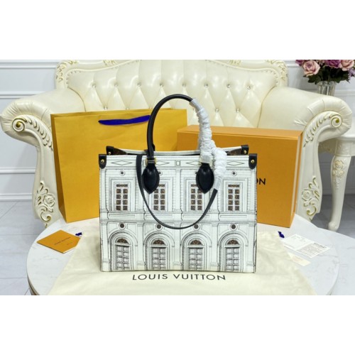 Louis Vuitton M59264 OnTheGo MM tote bag in Black and White Printed matte calf leather Louis Vuitton M59264 OnTheGo MM tote bag in Black and White Printed matte calf leather