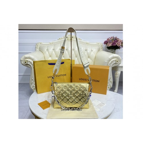 Louis Vuitton M59278 Coussin PM handbag in Gold Monogram embossed puffy lambskin