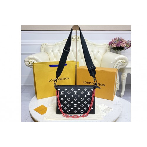 Louis Vuitton M59398 Coussin PM handbag in Black   White Monogram-embossed foamed lambskin